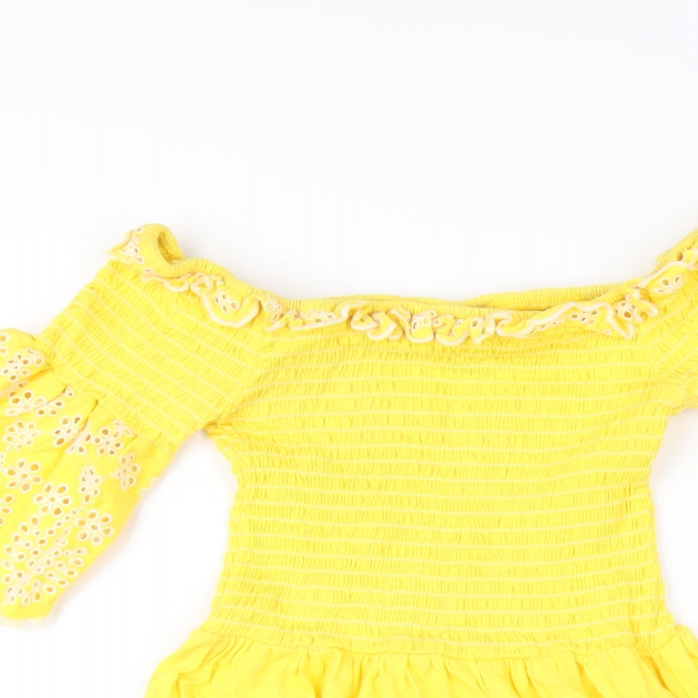 ASOS Womens Yellow Cotton A-Line Size 8 Off the Shoulder Pullover