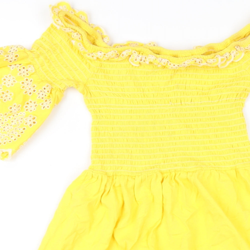 ASOS Womens Yellow Cotton A-Line Size 8 Off the Shoulder Pullover