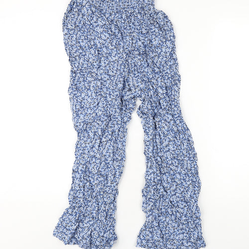 H&M Girls Blue Floral Viscose Capri Trousers Size 13-14 Years L24 in Regular Pullover