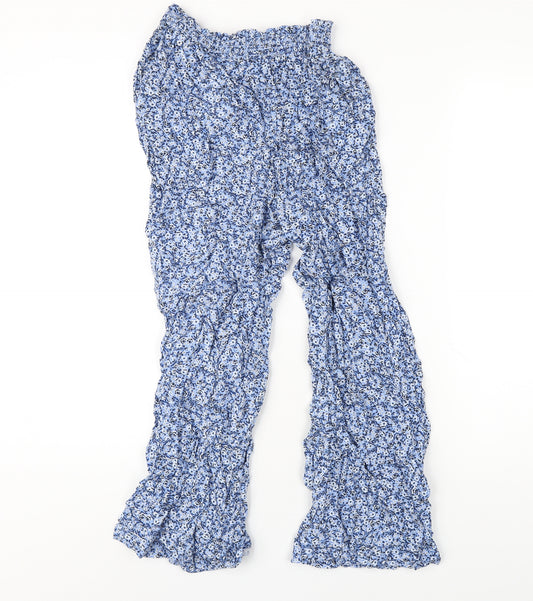H&M Girls Blue Floral Viscose Capri Trousers Size 13-14 Years L24 in Regular Pullover