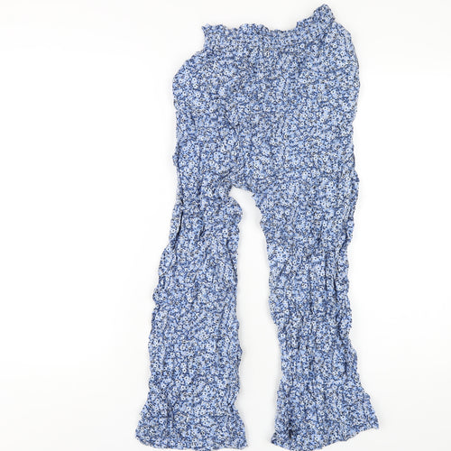 H&M Girls Blue Floral Viscose Capri Trousers Size 13-14 Years L24 in Regular Pullover