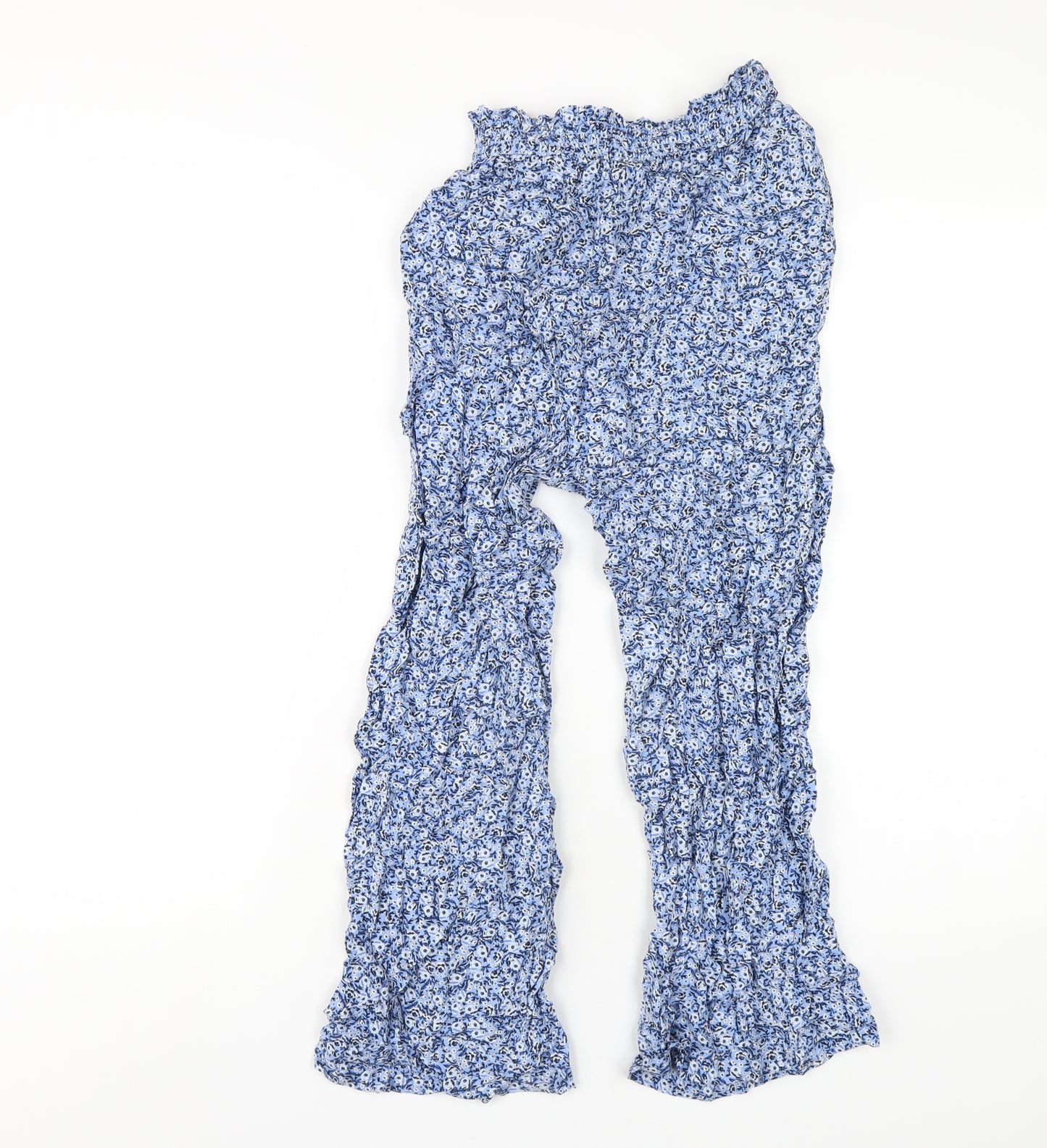 H&M Girls Blue Floral Viscose Capri Trousers Size 13-14 Years L24 in Regular Pullover