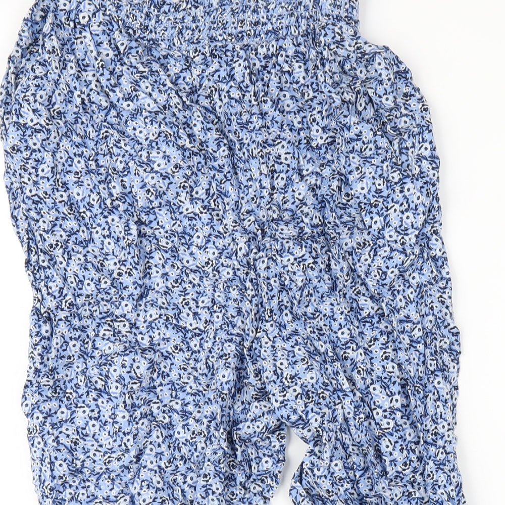 H&M Girls Blue Floral Viscose Capri Trousers Size 13-14 Years L24 in Regular Pullover
