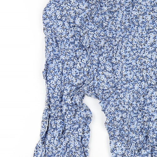 H&M Girls Blue Floral Viscose Capri Trousers Size 13-14 Years L24 in Regular Pullover