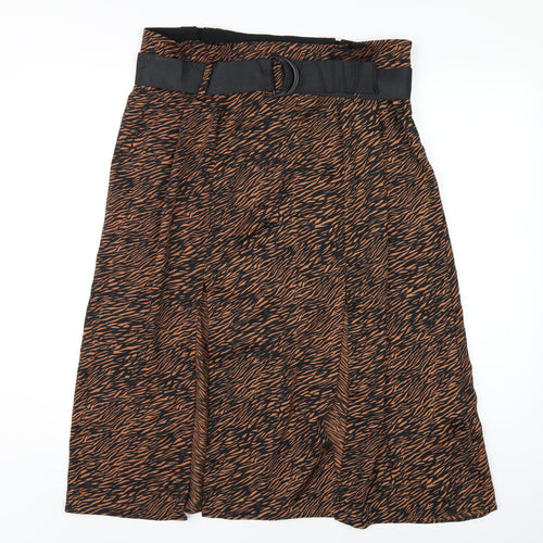 Zara Womens Brown Animal Print Polyester A-Line Skirt Size XL Zip