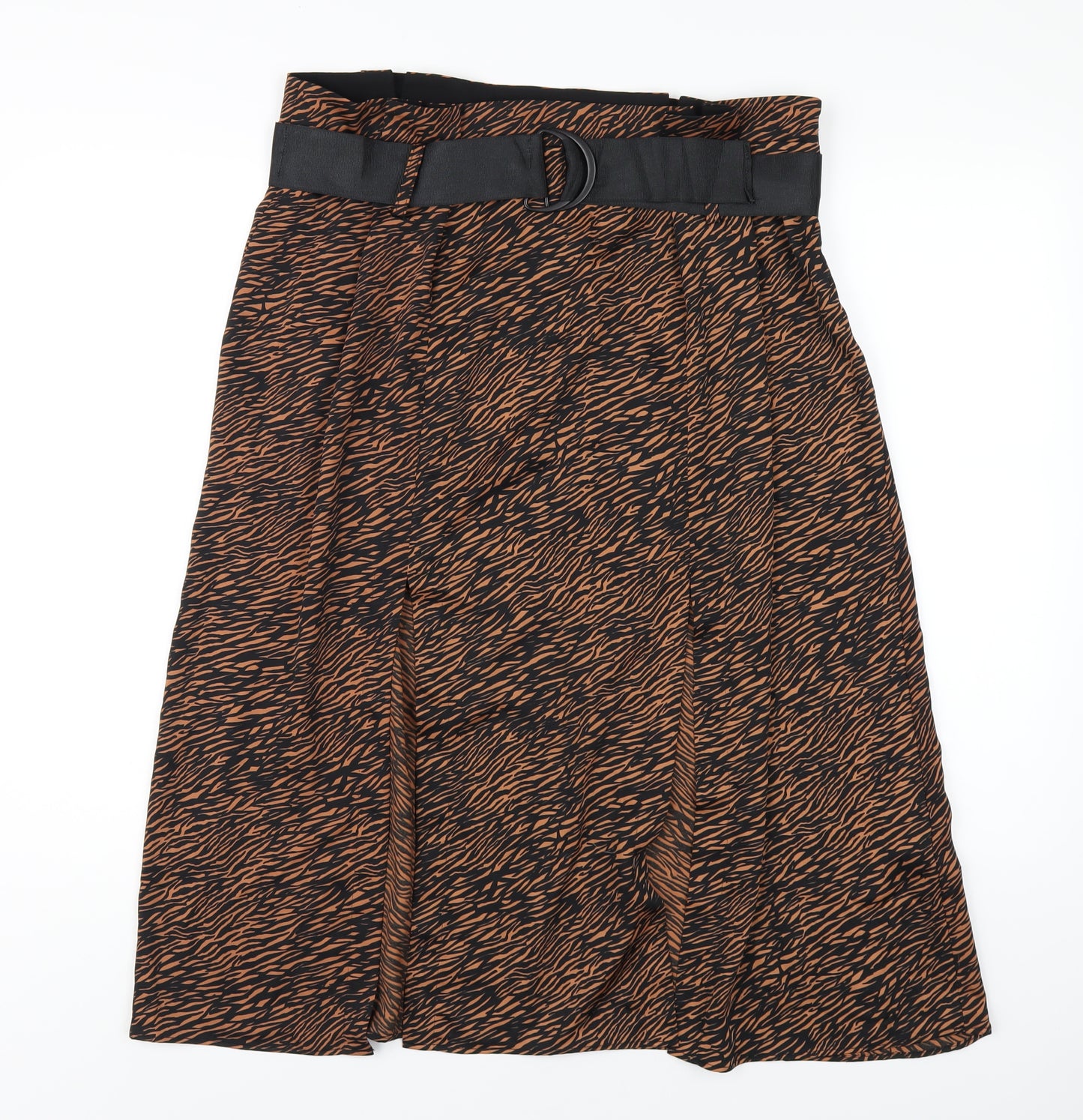 Zara Womens Brown Animal Print Polyester A-Line Skirt Size XL Zip