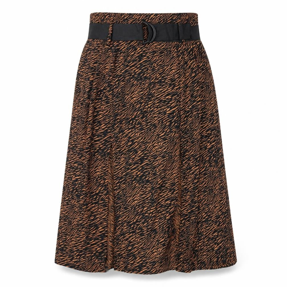 Zara Womens Brown Animal Print Polyester A-Line Skirt Size XL Zip