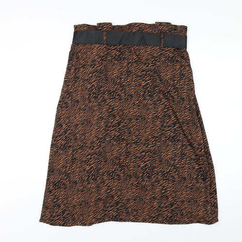 Zara Womens Brown Animal Print Polyester A-Line Skirt Size XL Zip