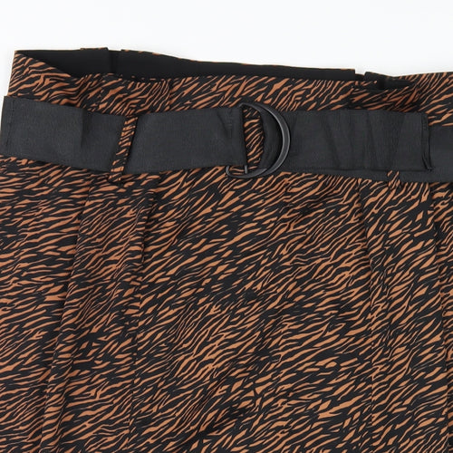 Zara Womens Brown Animal Print Polyester A-Line Skirt Size XL Zip