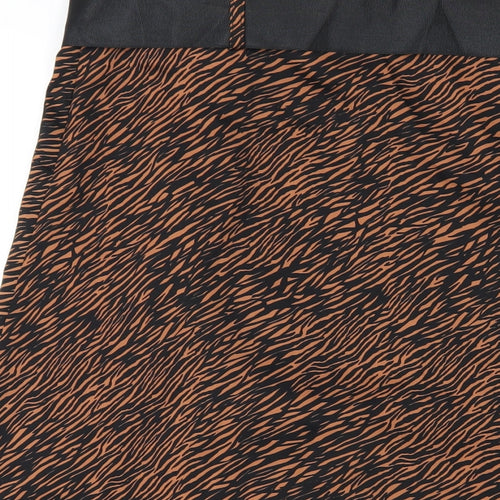 Zara Womens Brown Animal Print Polyester A-Line Skirt Size XL Zip