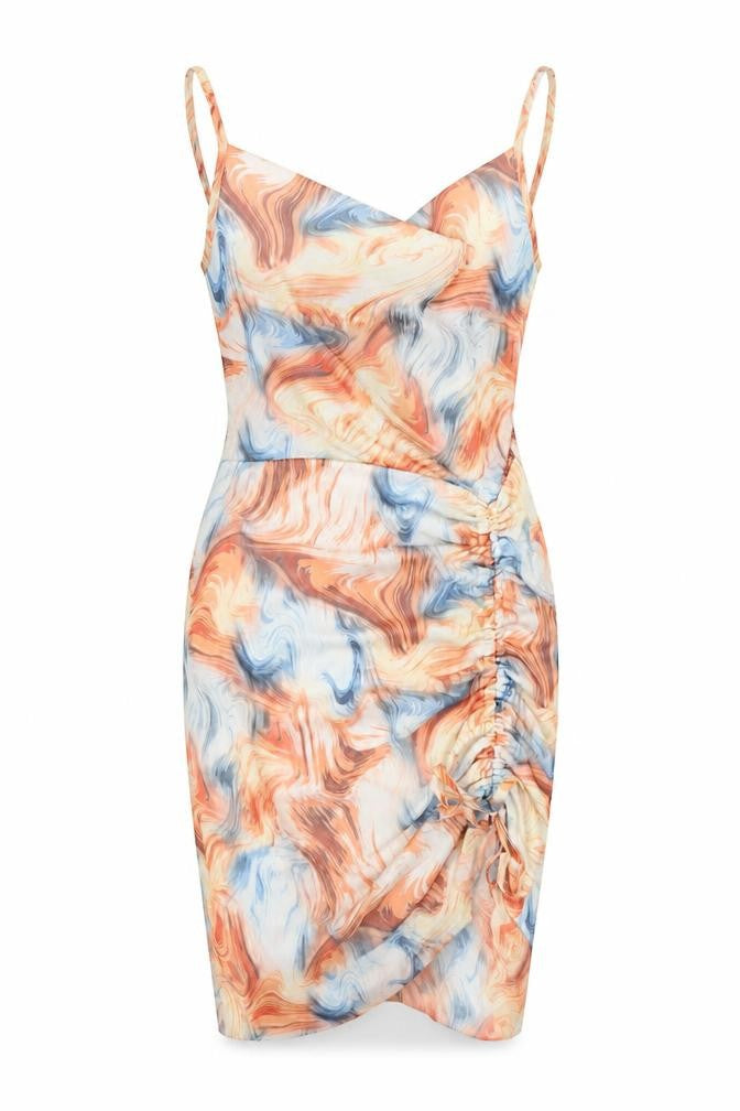 Front view of Missy Empire women’s multicoloured geometric polyester bodycon, size UK 14, collared pullover