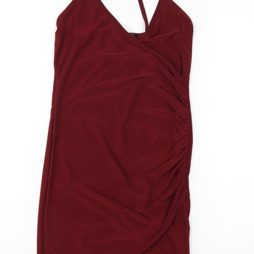 PRETTYLITTLETHING Womens Red Polyester Bodycon Size 10 V-Neck Pullover
