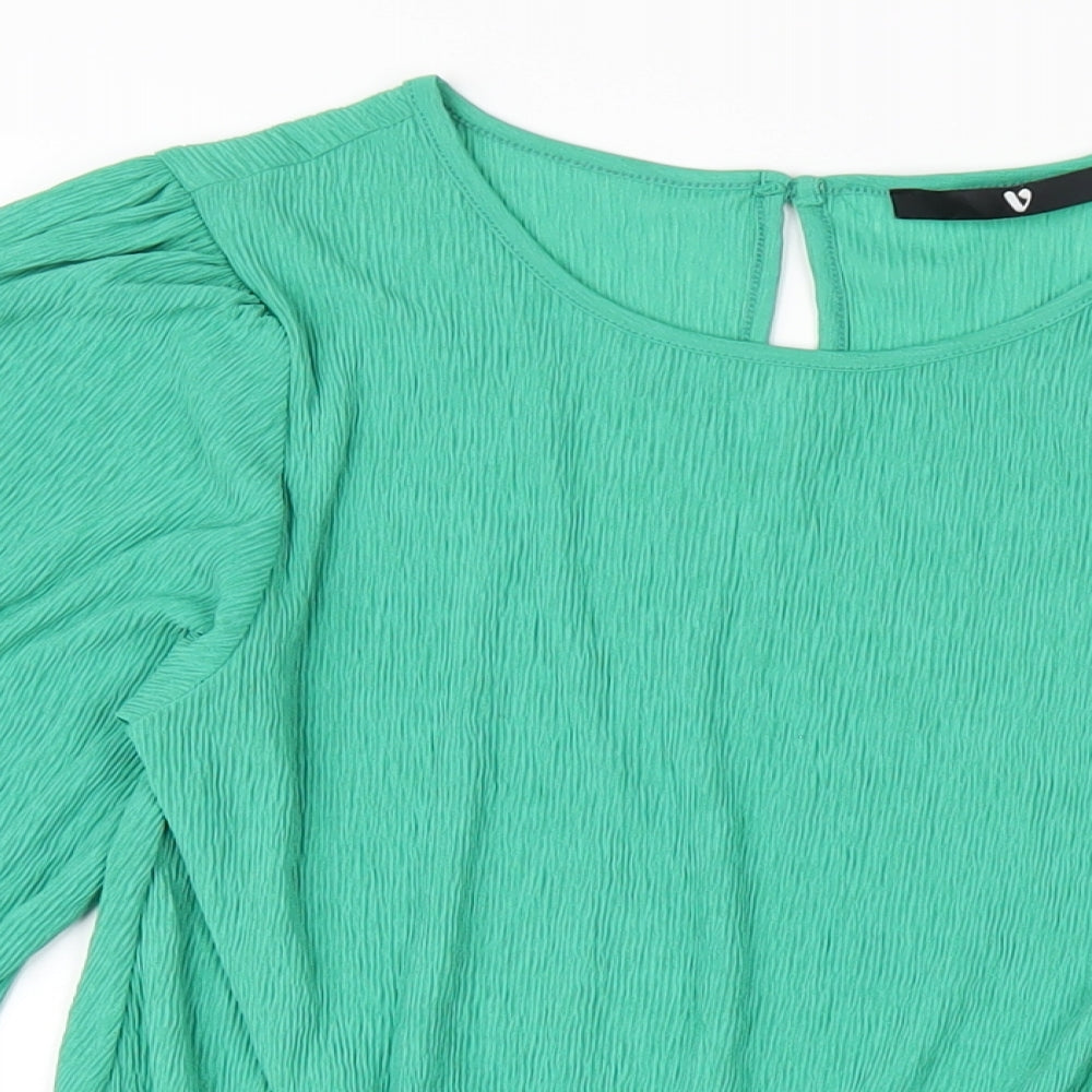 Very Womens Green Polyester Basic T-Shirt Size 12 Round Neck