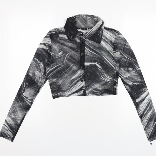 Missguided Womens Grey Polyester Basic Button-Up Size 8 Collared