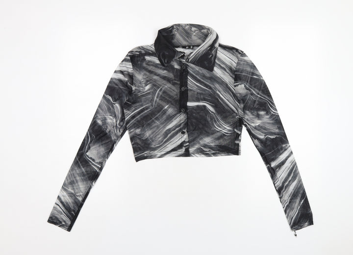 Missguided Womens Grey Polyester Basic Button-Up Size 8 Collared