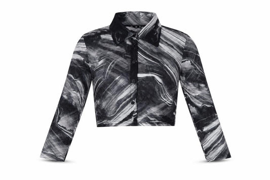 Front view of Missguided women’s grey polyester basic button-up, size UK 8, collared