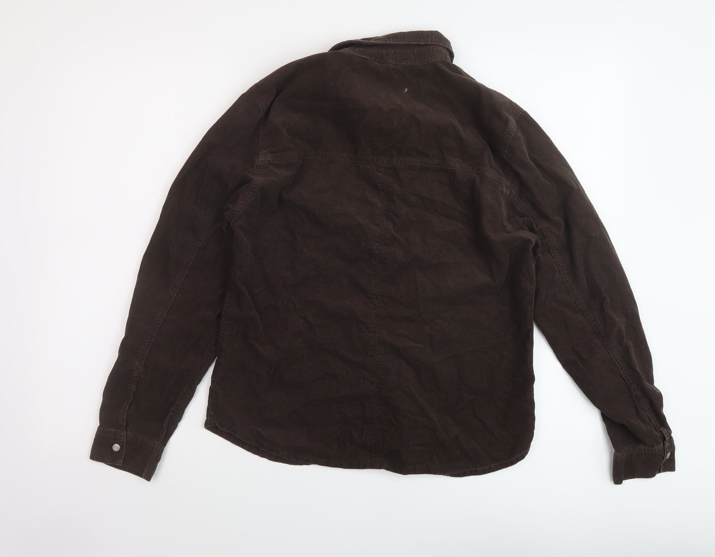Marks and Spencer Womens Brown Cotton Basic Button-Up Size 14 Collared
