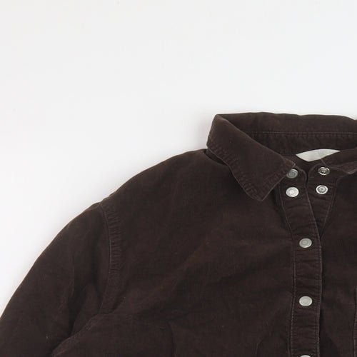 Marks and Spencer Womens Brown Cotton Basic Button-Up Size 14 Collared