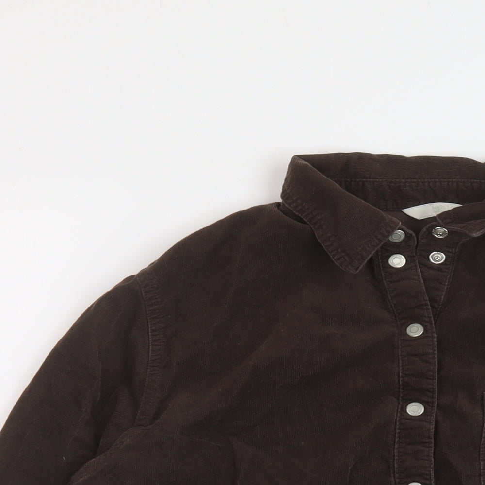 Marks and Spencer Womens Brown Cotton Basic Button-Up Size 14 Collared