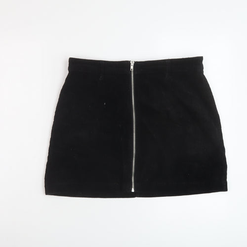 Topshop Womens Black Cotton A-Line Skirt Size 12 Zip