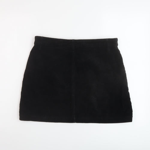 Topshop Womens Black Cotton A-Line Skirt Size 12 Zip