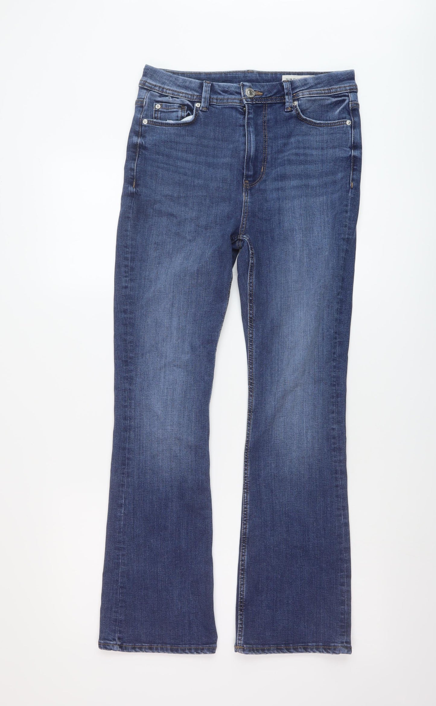 Marks and Spencer Womens Blue Cotton Bootcut Jeans Size 10 L28 in Regular Button