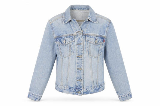 Front view of French Connection women’s blue jacket, size S, button