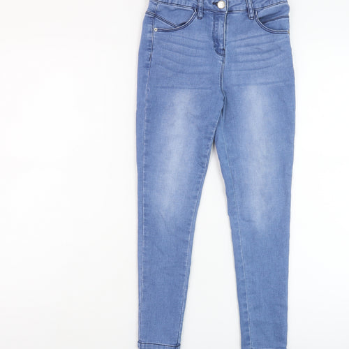 Matalan Girls Blue Cotton Skinny Jeans Size 10 Years Regular Button