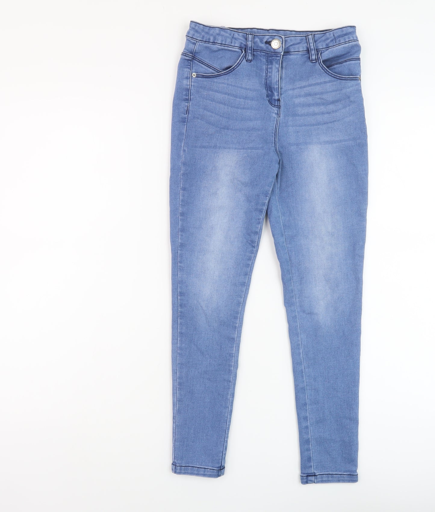 Matalan Girls Blue Cotton Skinny Jeans Size 10 Years Regular Button