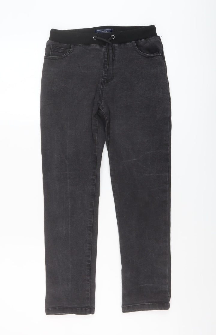 NEXT Boys Grey Cotton Straight Jeans Size 9 Months Regular Drawstring