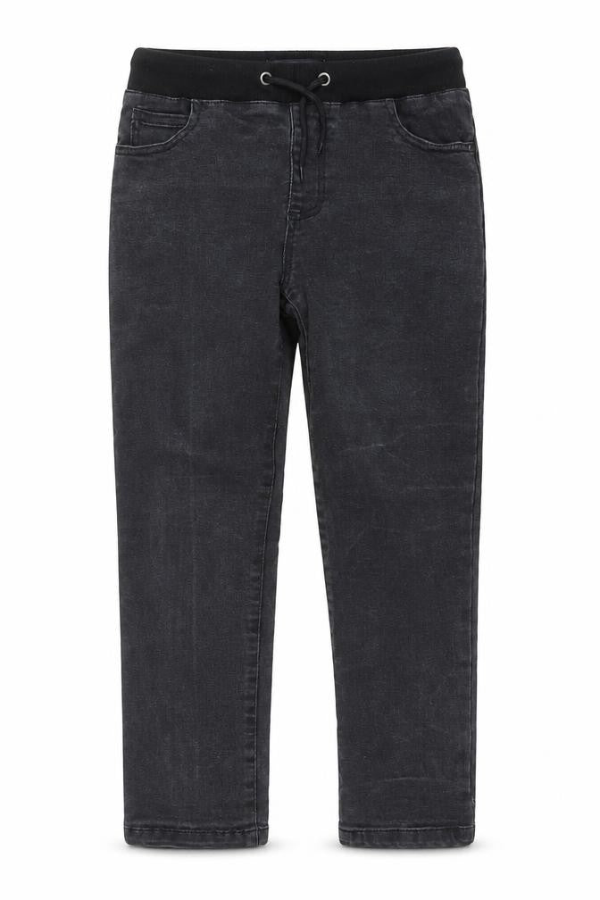 Front view of Next boys’ grey cotton straight jeans, size 9, months regular drawstring