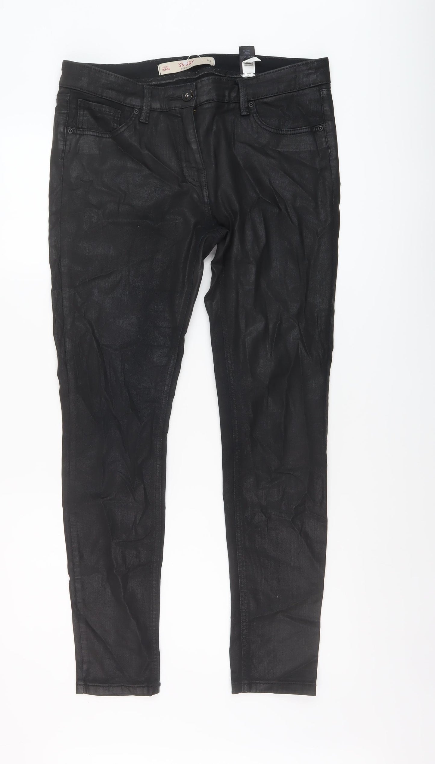 NEXT Womens Black Cotton Skinny Jeans Size 14 L29 in Regular Button