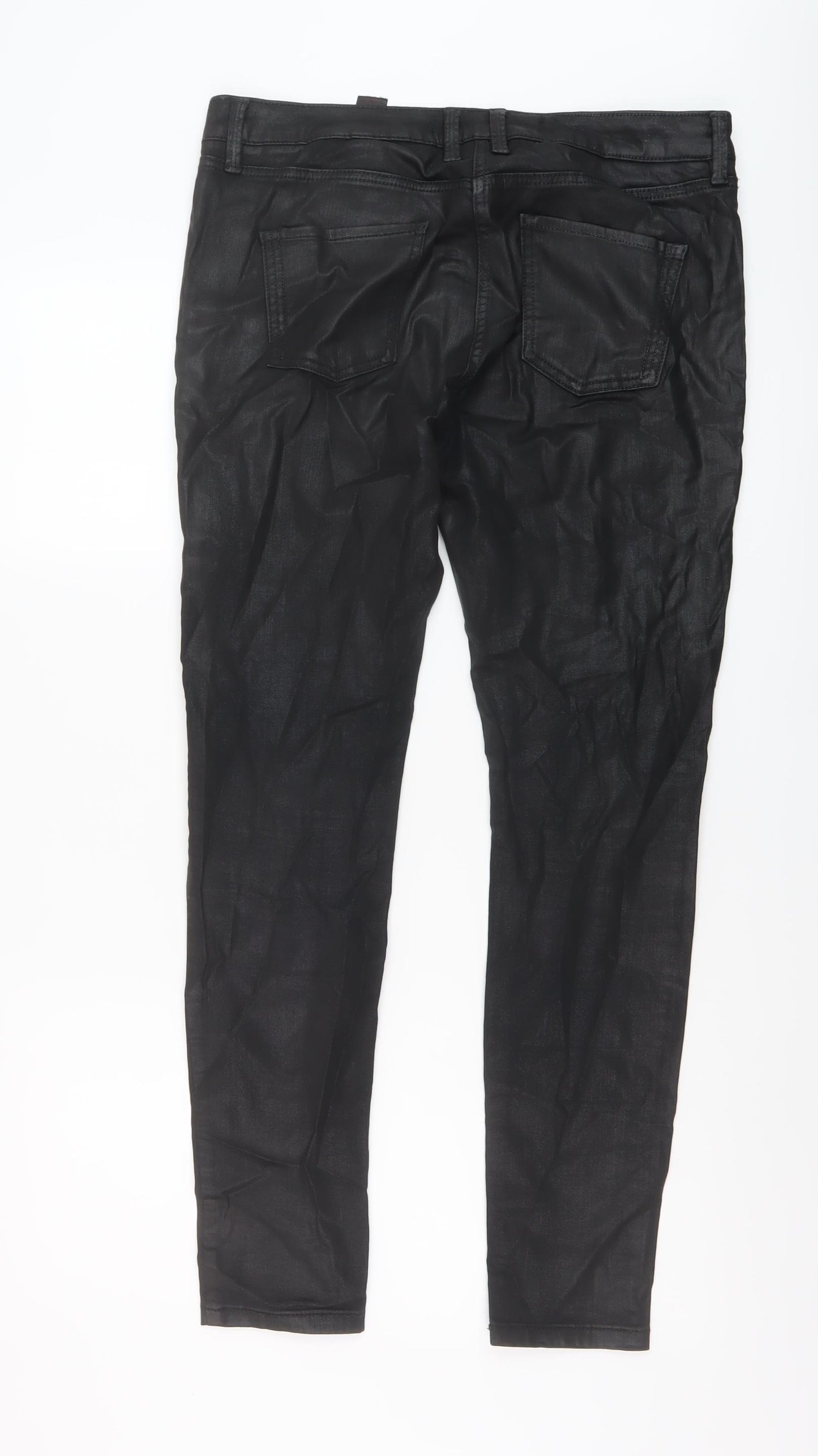 NEXT Womens Black Cotton Skinny Jeans Size 14 L29 in Regular Button