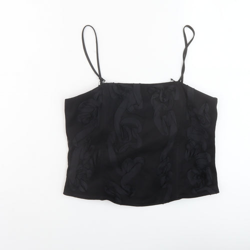 Per Una Womens Black Polyester Basic T-Shirt Size 14 Square Neck