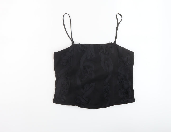 Per Una Womens Black Polyester Basic T-Shirt Size 14 Square Neck