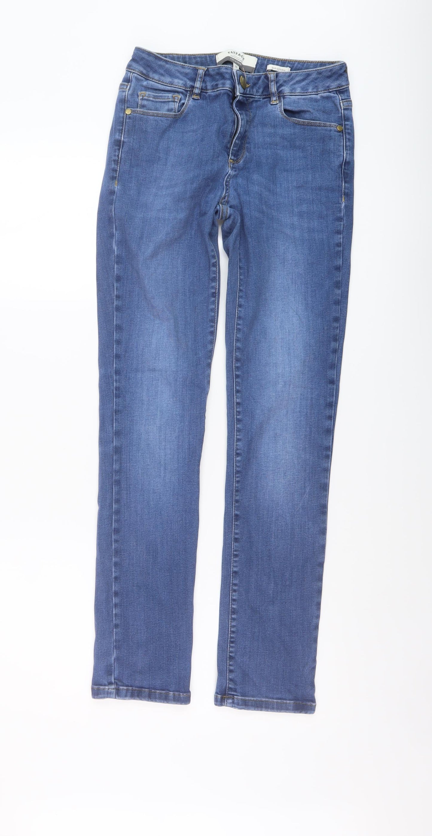 Fat Face Womens Blue Cotton Straight Jeans Size 10 L29 in Regular Button