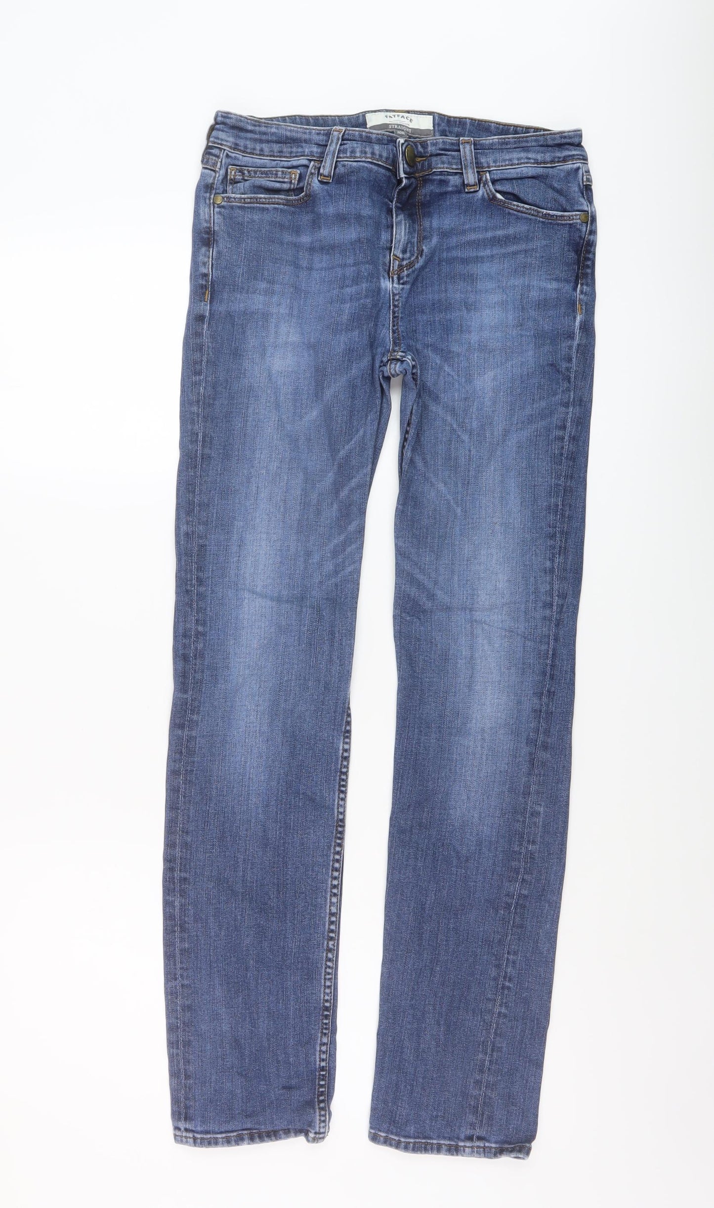 Fat Face Womens Blue Cotton Straight Jeans Size 10 L29 in Regular Button