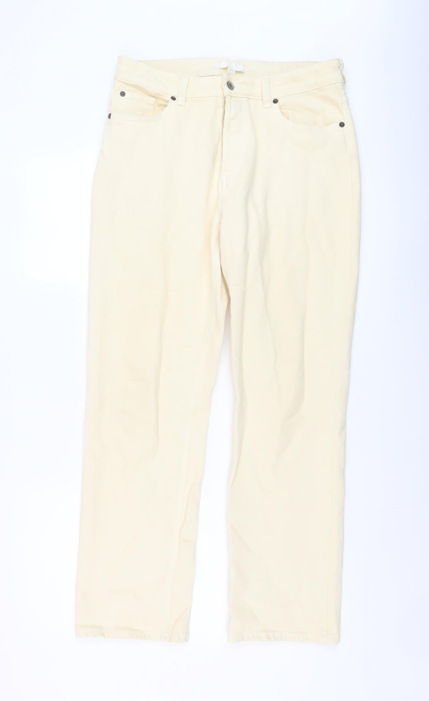 H&M Womens Beige Cotton Straight Jeans Size 14 L29 in Regular Button