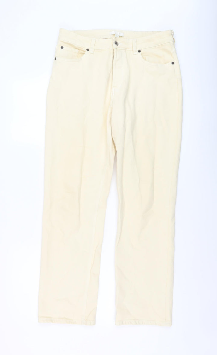 H&M Womens Beige Cotton Straight Jeans Size 14 L29 in Regular Button
