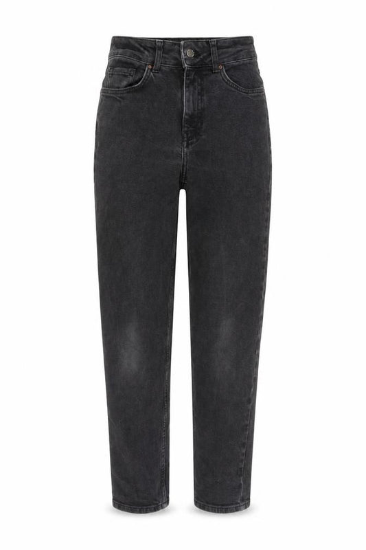Front view of Denim & Co. women’s grey cotton mom jeans, size UK 6, 28-inch leg regular button