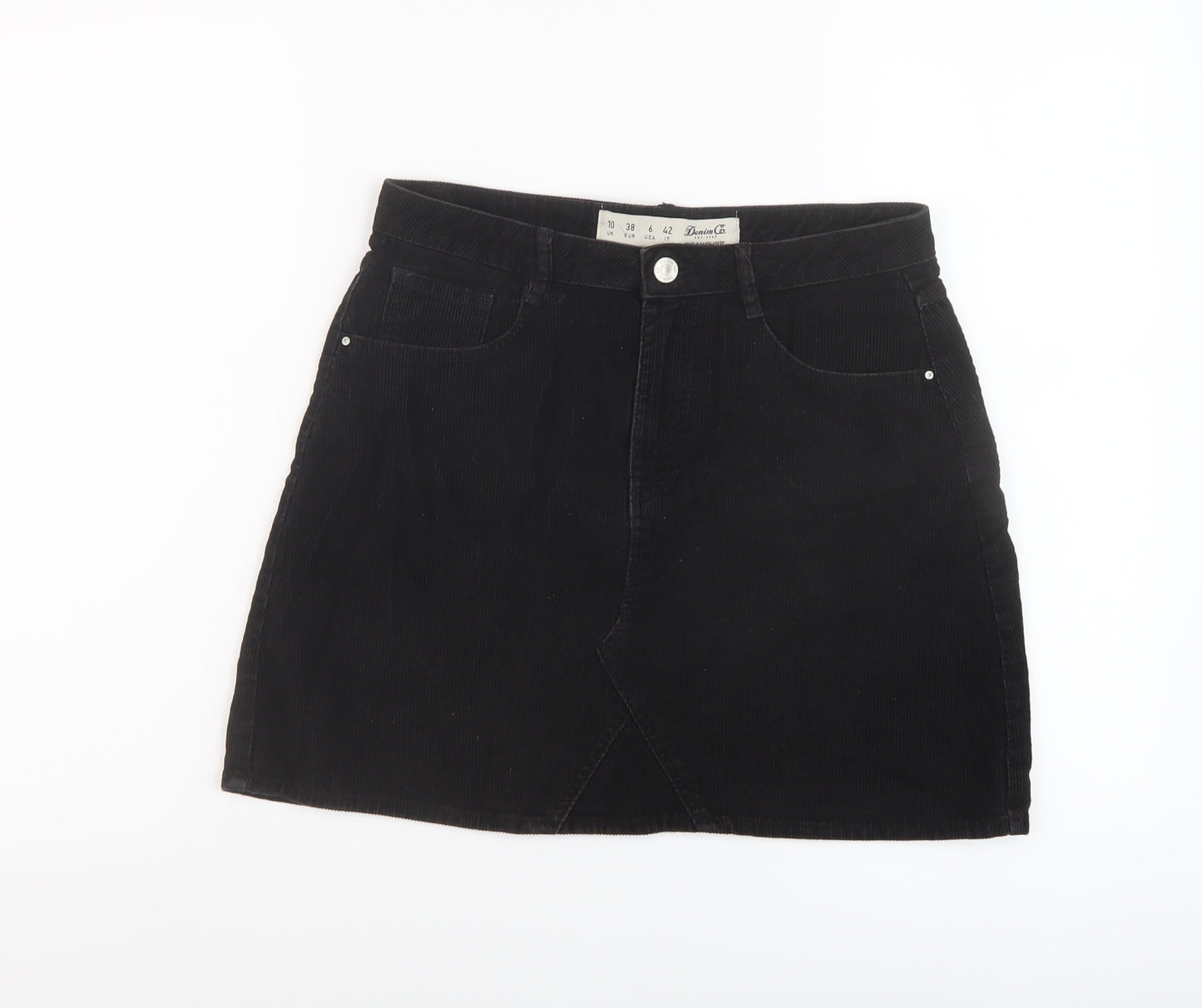 Denim & Co. Womens Black Cotton A-Line Skirt Size 10 Button