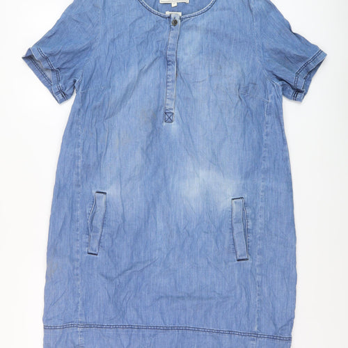 Fat Face Womens Blue Cotton A-Line Size 14 Round Neck Button