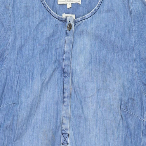 Fat Face Womens Blue Cotton A-Line Size 14 Round Neck Button