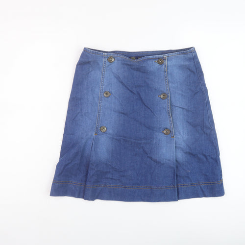 Oasis Womens Blue Cotton A-Line Skirt Size 10 Button