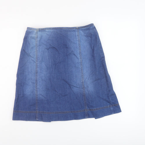 Oasis Womens Blue Cotton A-Line Skirt Size 10 Button