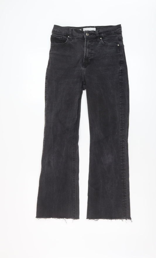 Front view of Mango women’s grey cotton bootcut jeans, size UK 24, in, 26-inch leg regular button