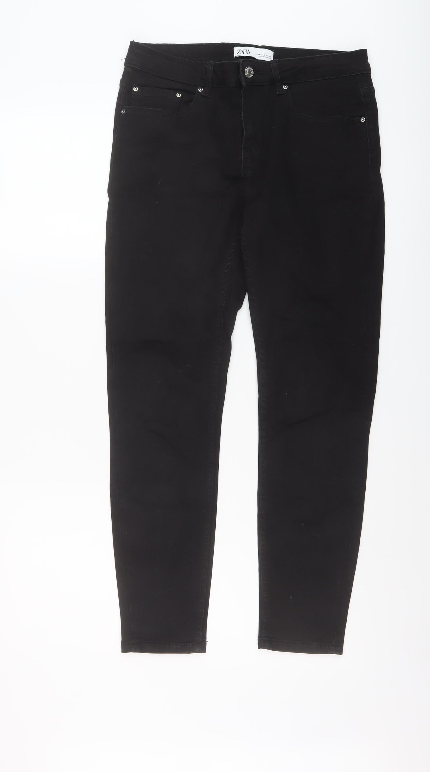 Zara Womens Black Cotton Skinny Jeans Size 10 L28.5 in Regular Button