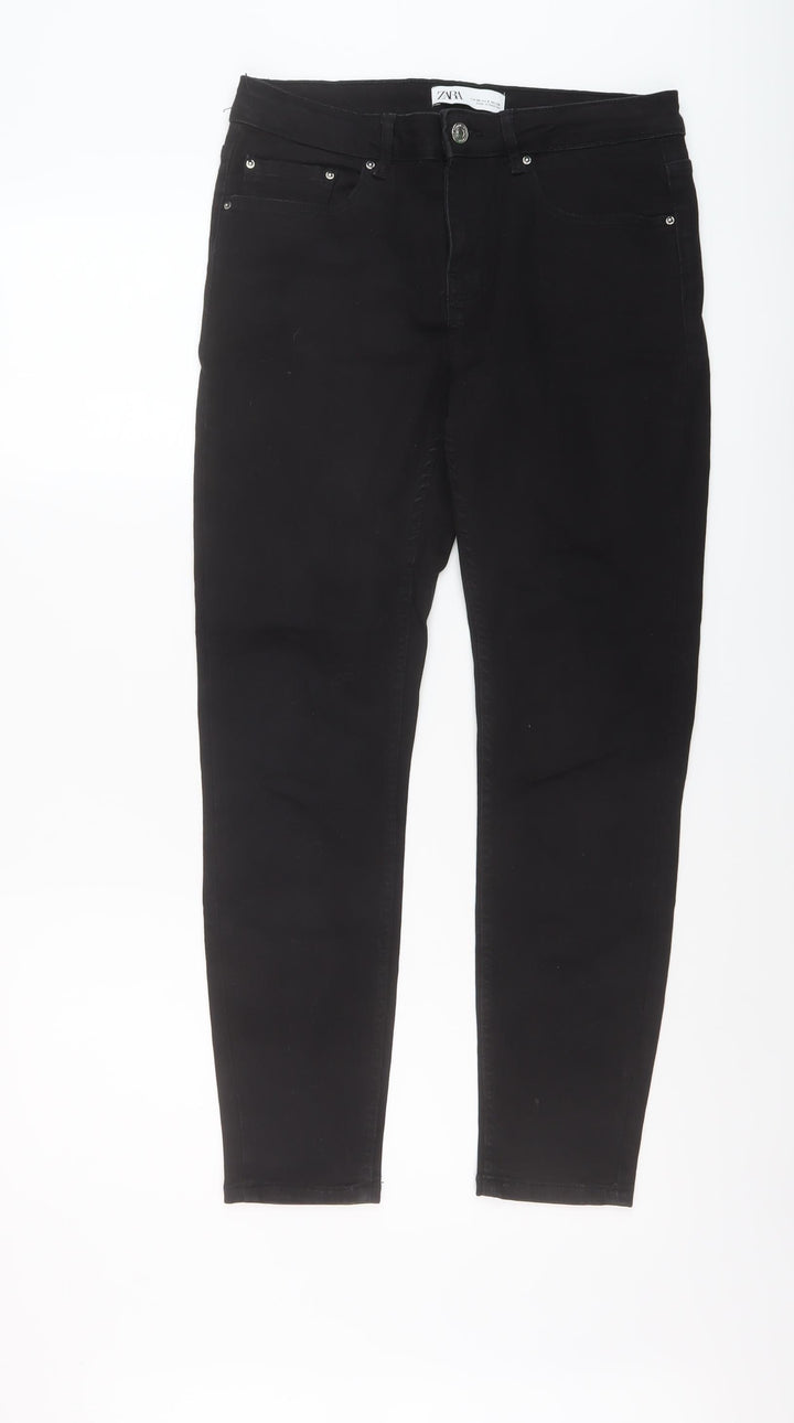 Zara Womens Black Cotton Skinny Jeans Size 10 L28.5 in Regular Button