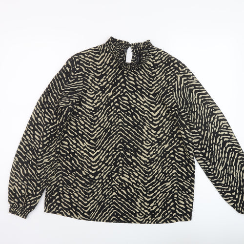 VERO MODA Womens Black Geometric Polyester Basic Blouse Size M Mock Neck