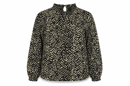 Front view of Vero Moda women’s black geometric polyester basic blouse, size M, mock neck